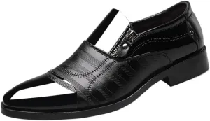 Mens Oxford Shoes Slip On Round Toe PU Leather Non Slip Low Top Block Heel Wedding Dress Shoes