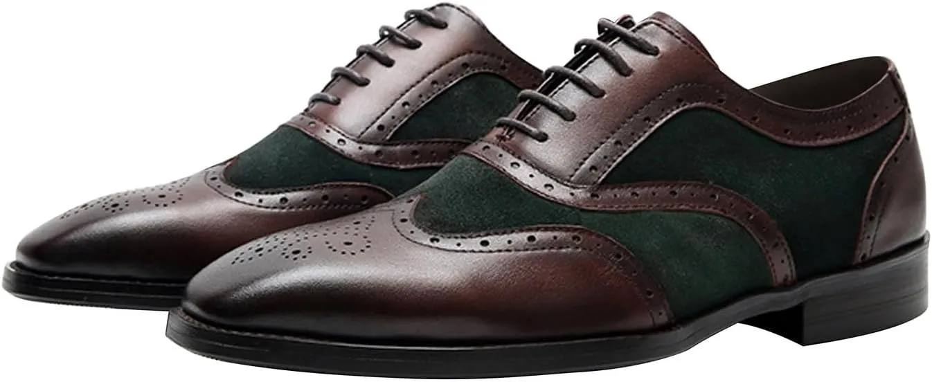 Mens Oxfords Dress Formal Shoes Genunie Leather Wingtips-Brogues Oxford Modern Business Casual Derby Fashion Prom Wedding Suit Shoes Tuxedo Shoes for Men