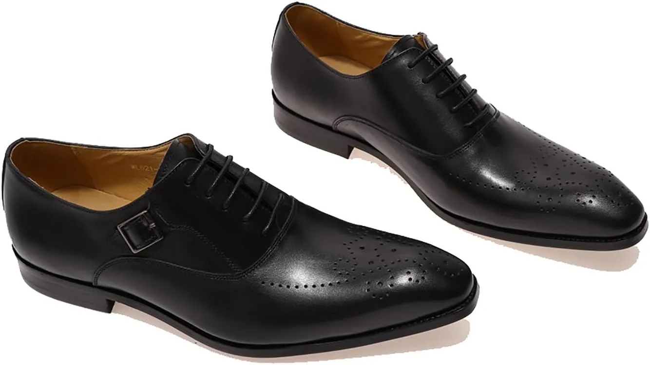 Men's Oxfords Formal Dress Genuine Leather Wingtip Brogues Oxford Wedding Tuxedo Business Casual Buckle Derby Fashion Comfor Suit Shoes for Mem