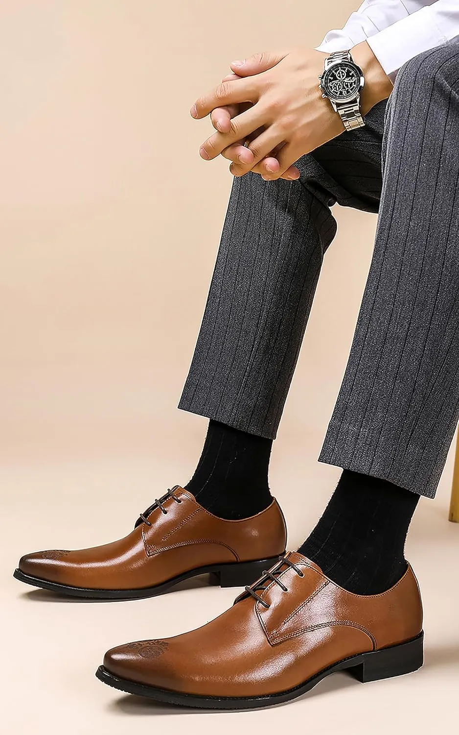 Men's Oxfords Formal Dress Leather Brogues Derby Business Prom Wedding Fashion Casual Walking Shoes for Men