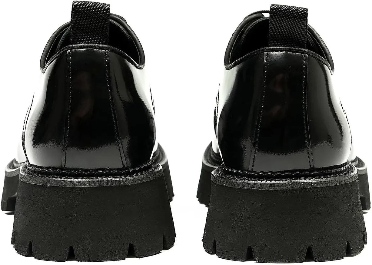 Mens Oxfords Formal Dress Patent Leather Oxfords Fashion Thick Sole Derby Comfortable Business Casual Wedding Tuxedo Prom Shoes for Men