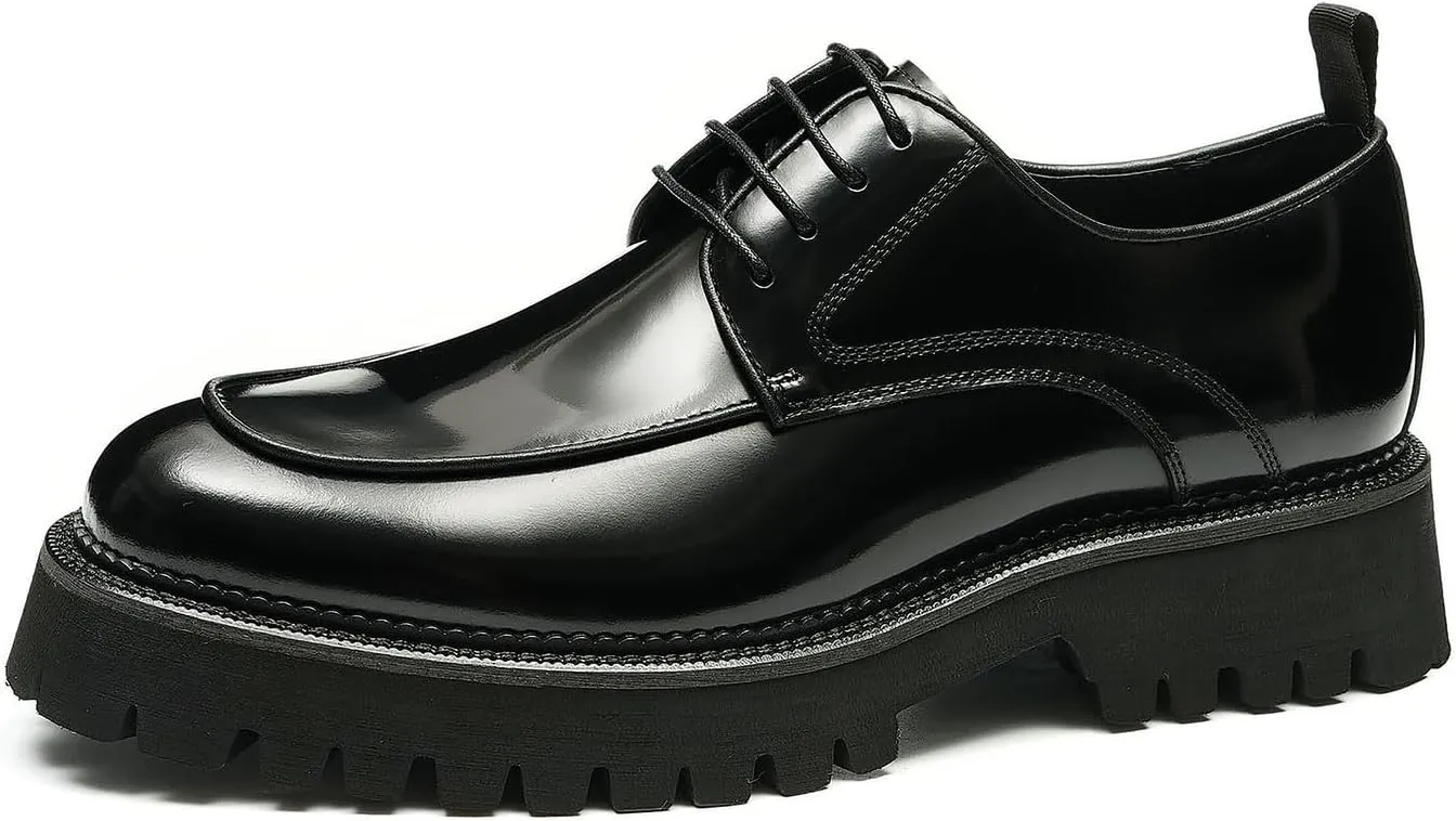 Mens Oxfords Formal Dress Patent Leather Oxfords Fashion Thick Sole Derby Comfortable Business Casual Wedding Tuxedo Prom Shoes for Men