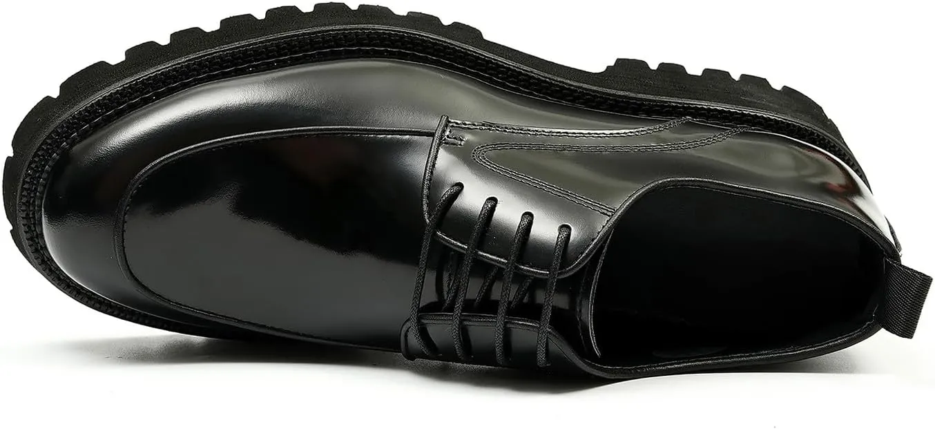 Mens Oxfords Formal Dress Patent Leather Oxfords Fashion Thick Sole Derby Comfortable Business Casual Wedding Tuxedo Prom Shoes for Men