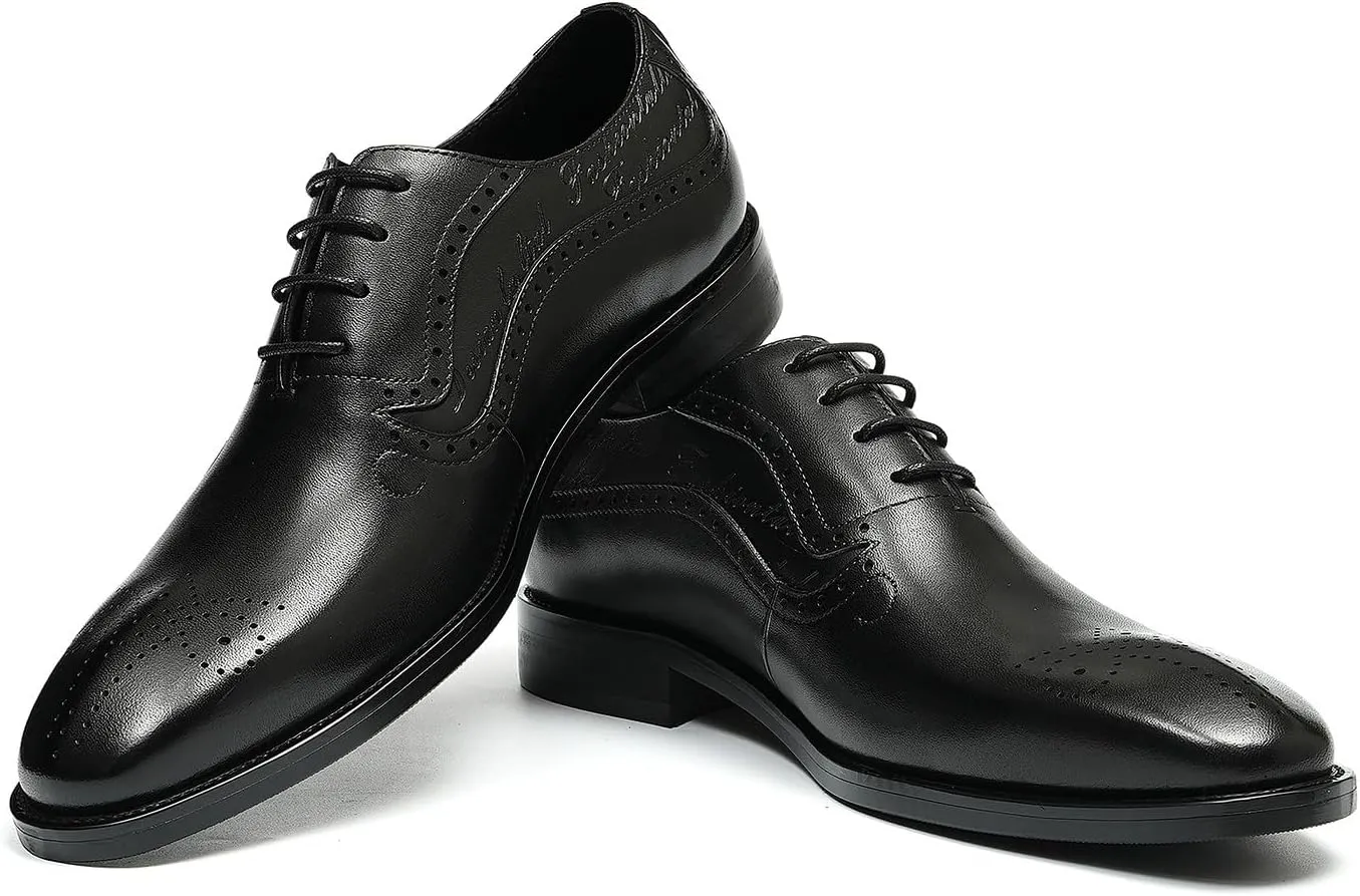 Mens Oxfords Formal Dress Shoes Genuine Leather Wingtips Brogues Derby Fashion Business Casual Wedding Prom Comfortable Shoes for Men