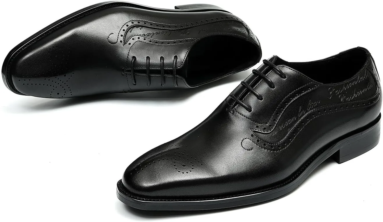 Mens Oxfords Formal Dress Shoes Genuine Leather Wingtips Brogues Derby Fashion Business Casual Wedding Prom Comfortable Shoes for Men