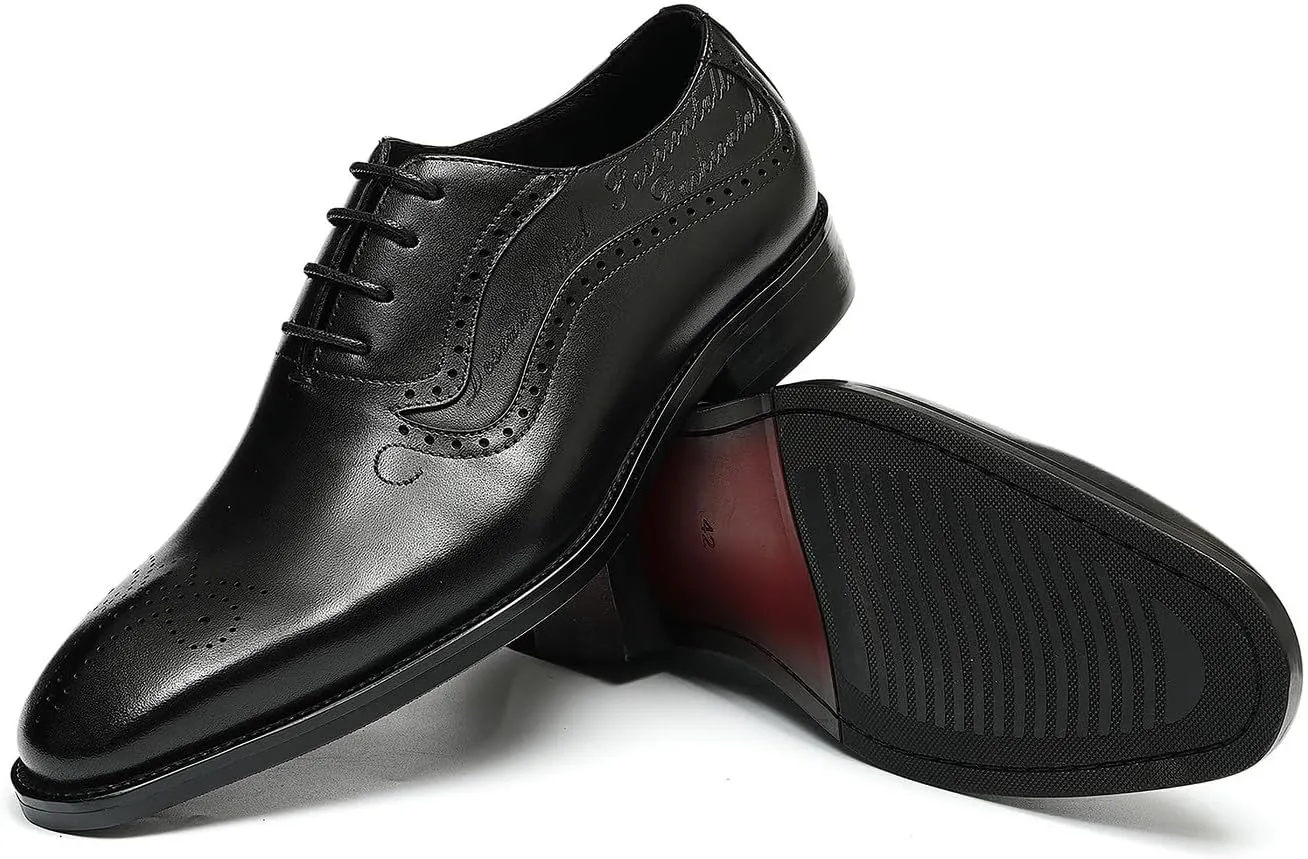 Mens Oxfords Formal Dress Shoes Genuine Leather Wingtips Brogues Derby Fashion Business Casual Wedding Prom Comfortable Shoes for Men