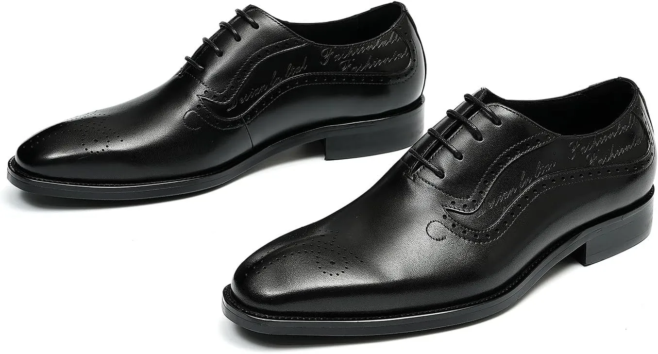 Mens Oxfords Formal Dress Shoes Genuine Leather Wingtips Brogues Derby Fashion Business Casual Wedding Prom Comfortable Shoes for Men