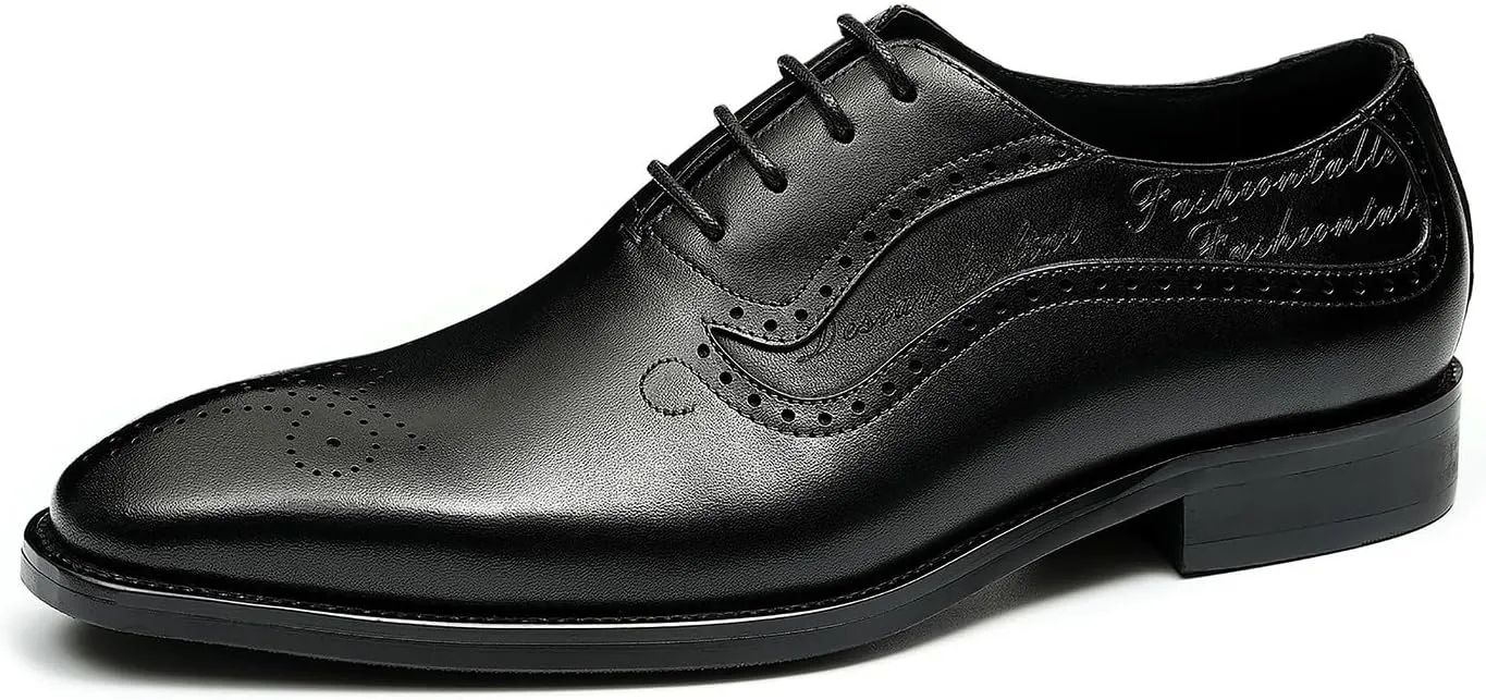 Mens Oxfords Formal Dress Shoes Genuine Leather Wingtips Brogues Derby Fashion Business Casual Wedding Prom Comfortable Shoes for Men