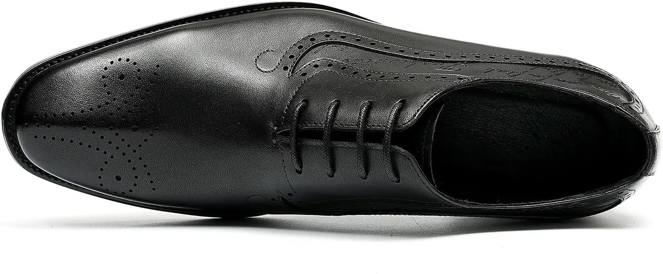 Mens Oxfords Formal Dress Shoes Genuine Leather Wingtips Brogues Derby Fashion Business Casual Wedding Prom Comfortable Shoes for Men