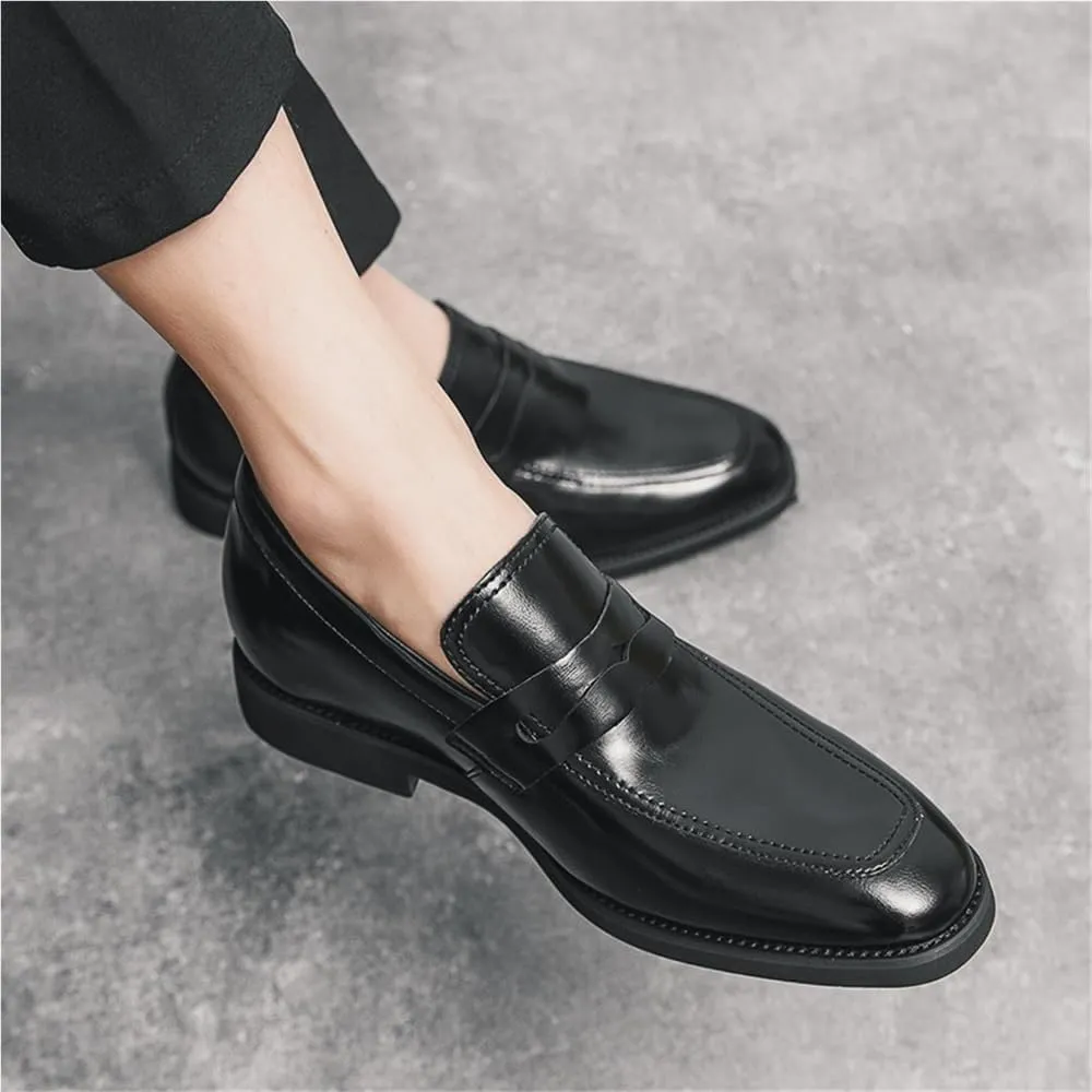 Mens Patent Leather Slip On Loafers Black Casual Dress Stylish Height Increasing Bean Low Top Oxford Shoes