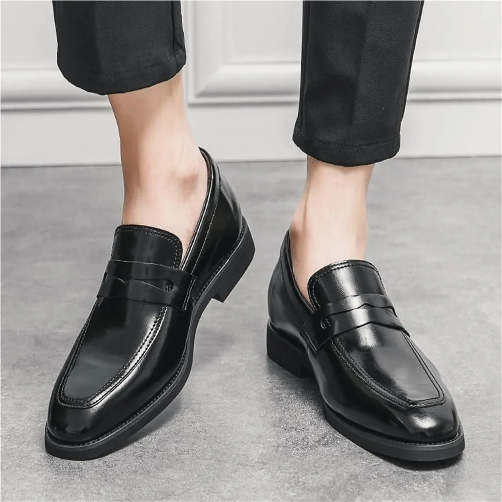 Mens Patent Leather Slip On Loafers Black Casual Dress Stylish Height Increasing Bean Low Top Oxford Shoes
