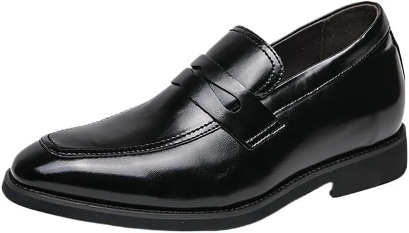 Mens Patent Leather Slip On Loafers Black Casual Dress Stylish Height Increasing Bean Low Top Oxford Shoes