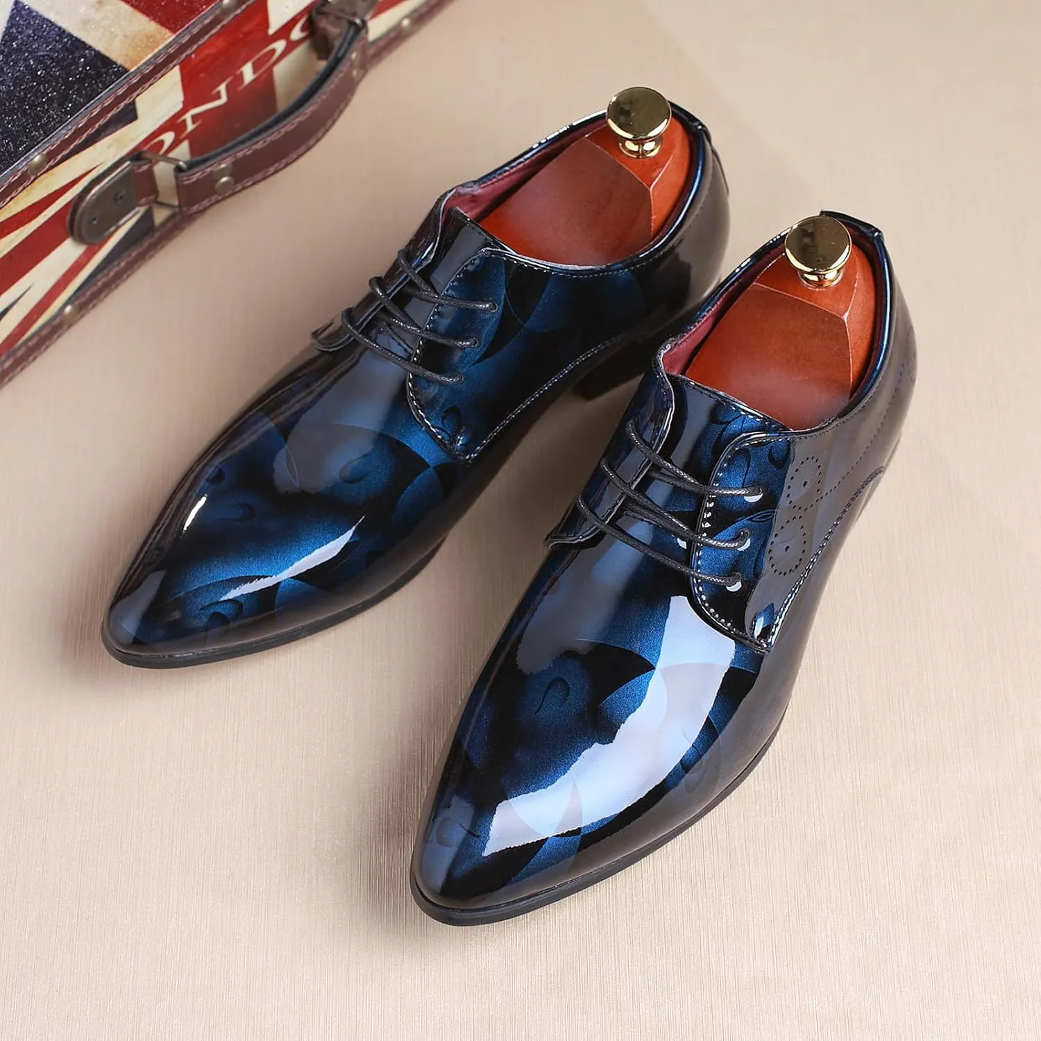 Men's Patent PU Leather Derby Shoes Wedding Wingtip Dress Shoes Men's Formal Footwear