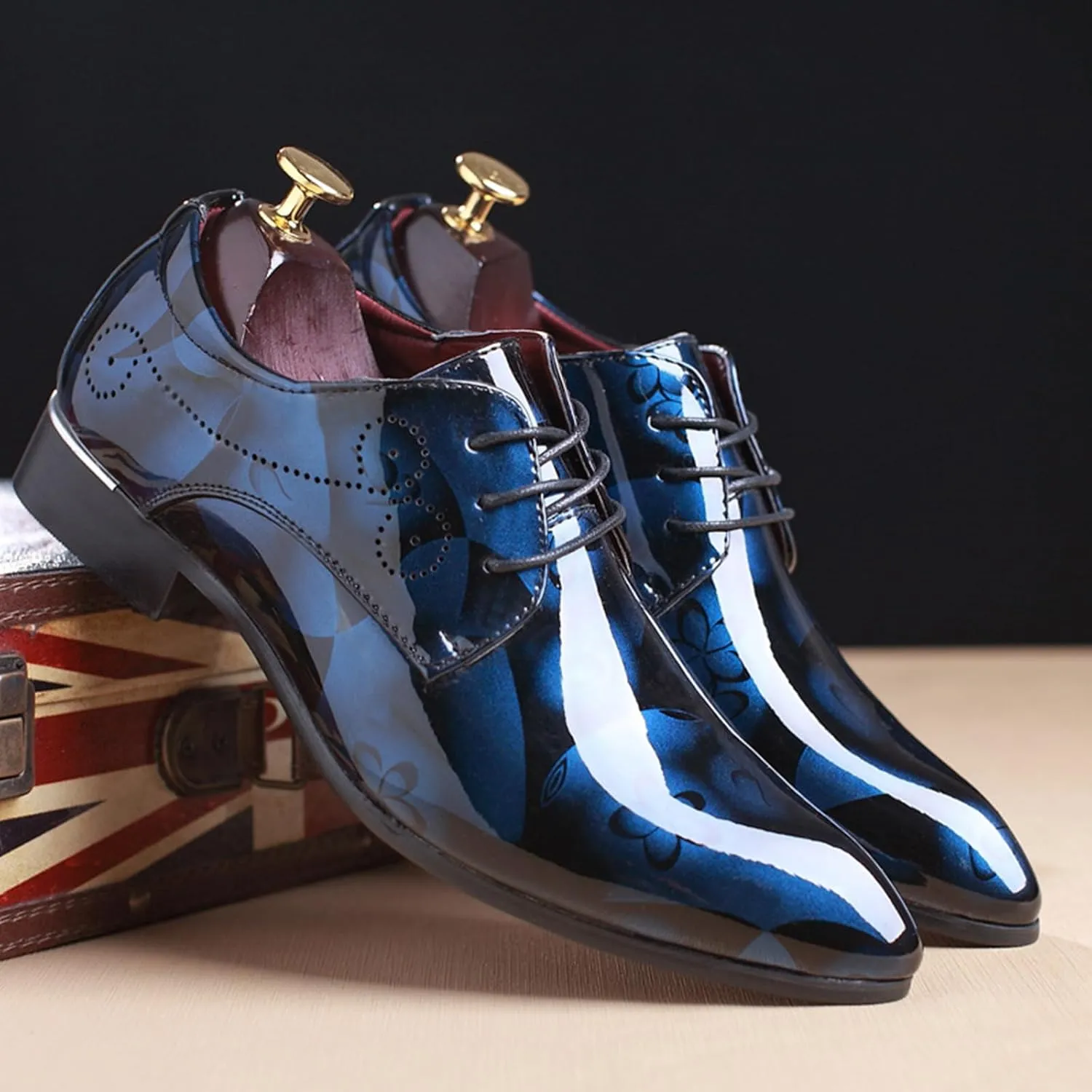Men's Patent PU Leather Derby Shoes Wedding Wingtip Dress Shoes Men's Formal Footwear