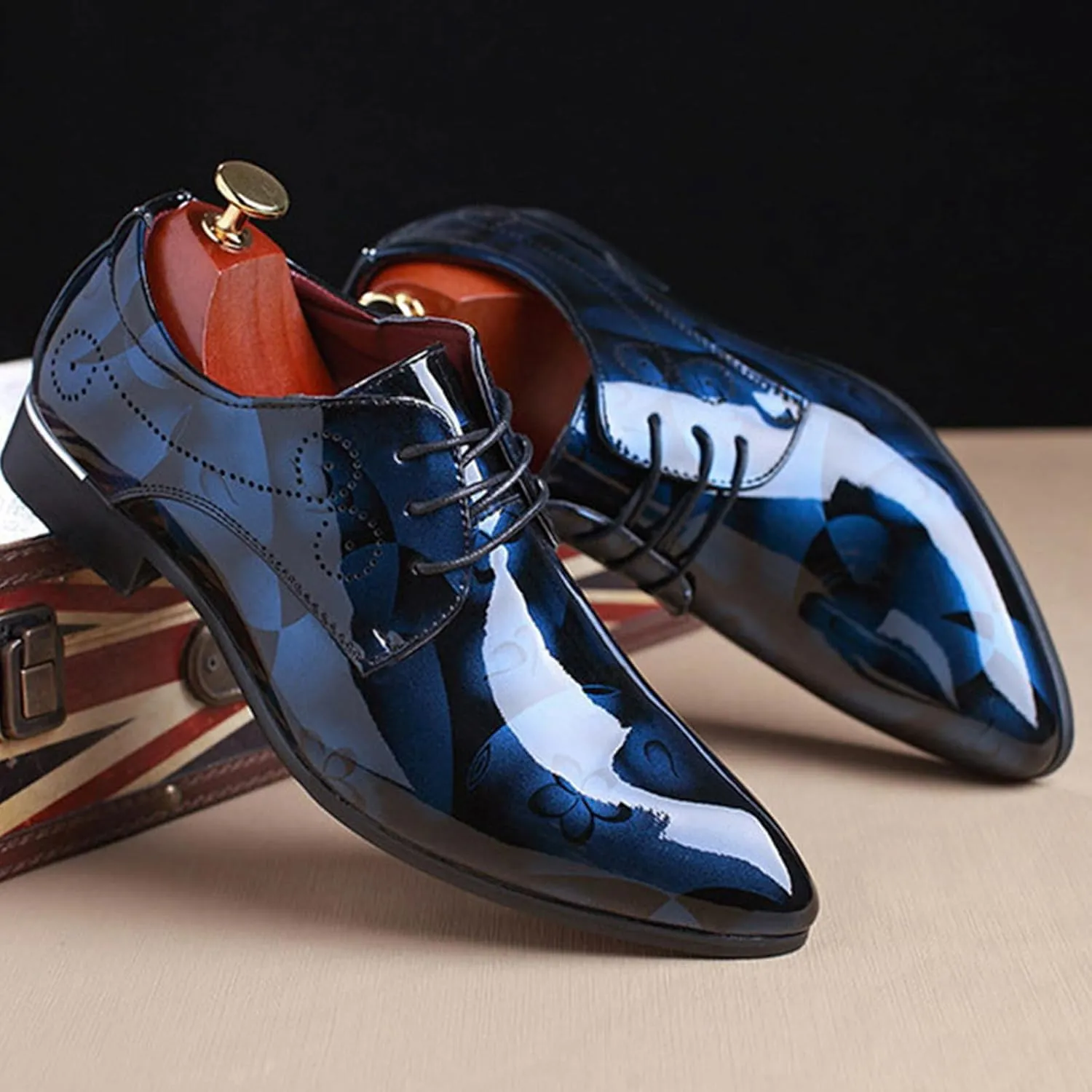 Men's Patent PU Leather Derby Shoes Wedding Wingtip Dress Shoes Men's Formal Footwear