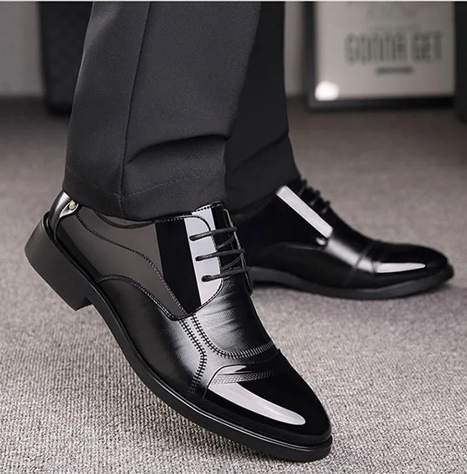 Men's Pointed Toe Lace-up Calfskin Oxford Dress Shoes