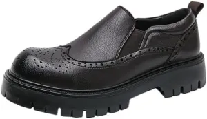 Mens Retro Comfortable Business Height Increasing Non-Slip Softsole Walking Oxford Shoes Classic Leather Loafers