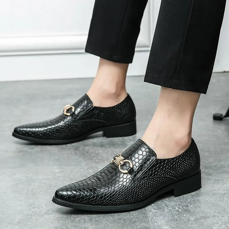 Men's Slip-On Oxford Shoes, Crocodile Pattern PU Leather Casual Dress Shoes, Luxury Business & Leisure Walking Shoes for Men