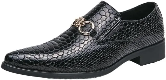 Men's Slip-On Oxford Shoes, Crocodile Pattern PU Leather Casual Dress Shoes, Luxury Business & Leisure Walking Shoes for Men