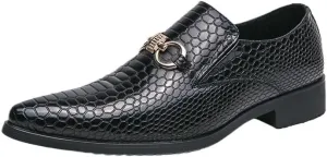 Men's Slip-On Oxford Shoes, Crocodile Pattern PU Leather Casual Dress Shoes, Luxury Business & Leisure Walking Shoes for Men