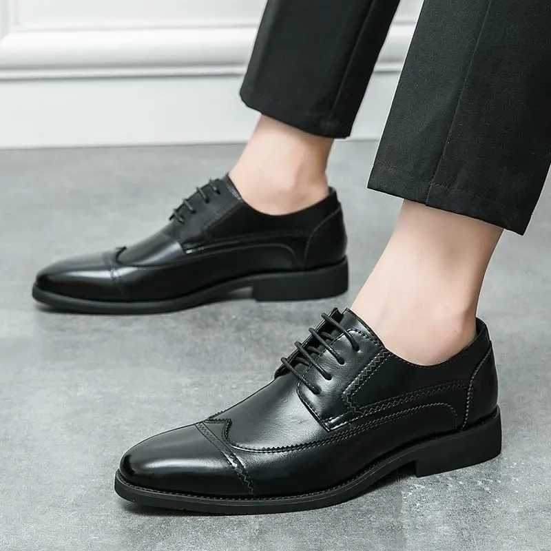 Men's Slip On Pointed Toe Loafers Genuine Leather Spring Formal Shoes Black Lace-up Men Dress Shoes Wedding Party Office Casual Men Shoes