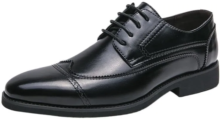 Men's Slip On Pointed Toe Loafers Genuine Leather Spring Formal Shoes Black Lace-up Men Dress Shoes Wedding Party Office Casual Men Shoes