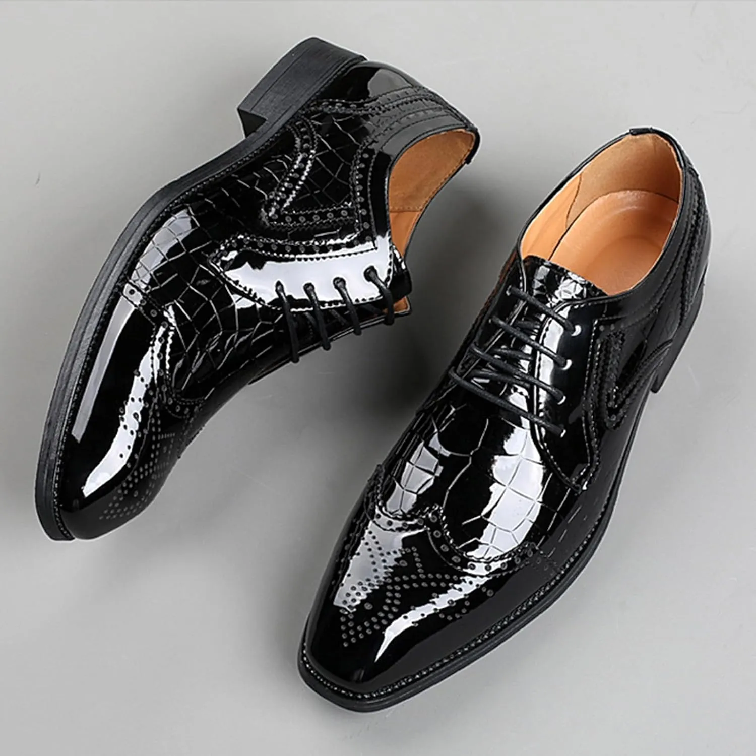 Men's Stitching Leather Lace-Up Dress Oxford Shoes Business Party Formal Shoes Comfortable Anti-Slip Pointed Toe Causal Shoes
