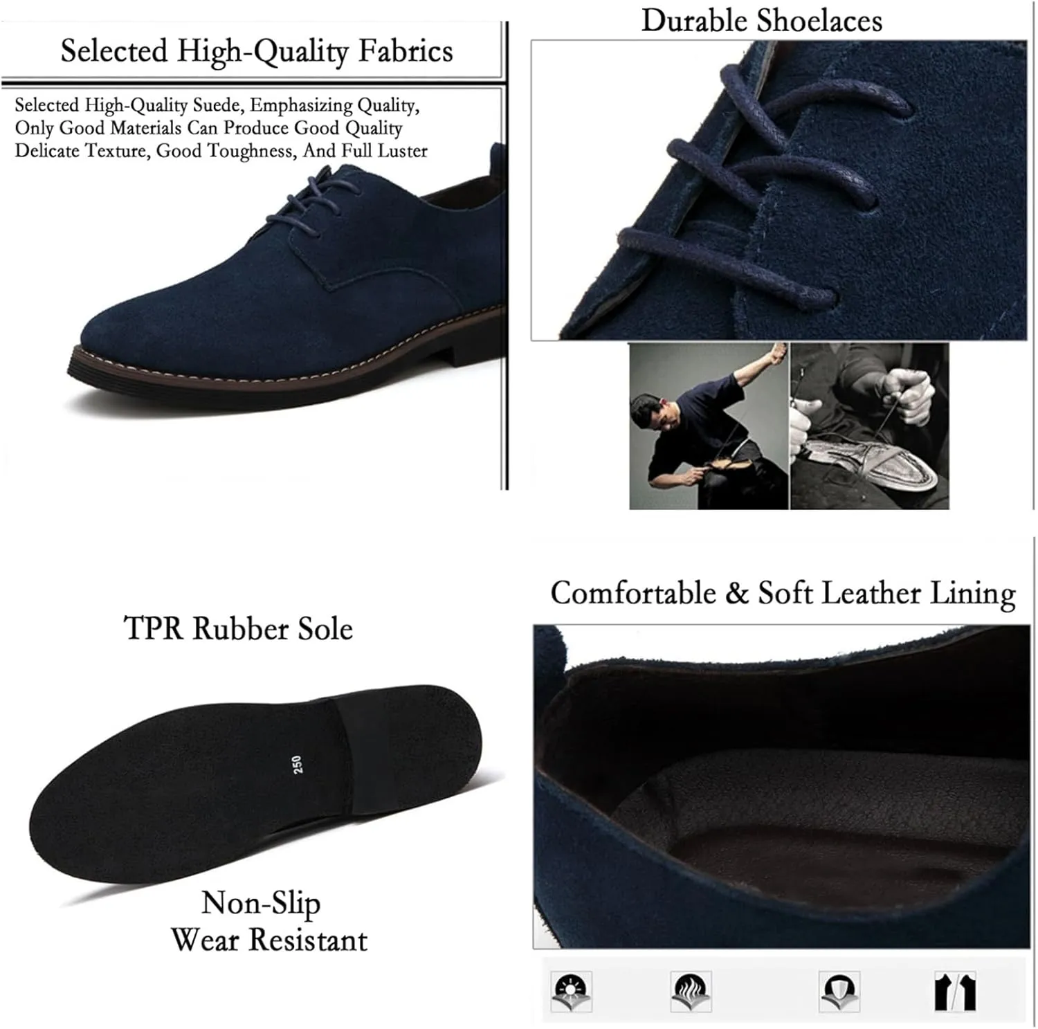 Men's Suede Lace Up Oxfords Classic Wing Tips Dress Shoes Casual Luxury Business Work Office Derby Shoes