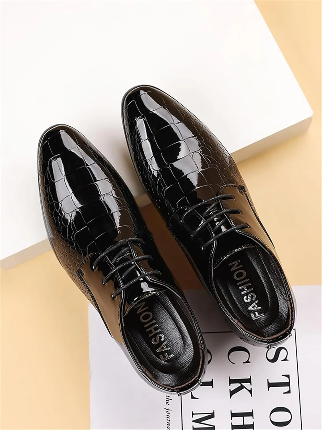 Men's Trendy Patent Leather Dress Shoes Formal Business Lace-Up Oxford Suit Tuxedo Shoes Weeding Prom