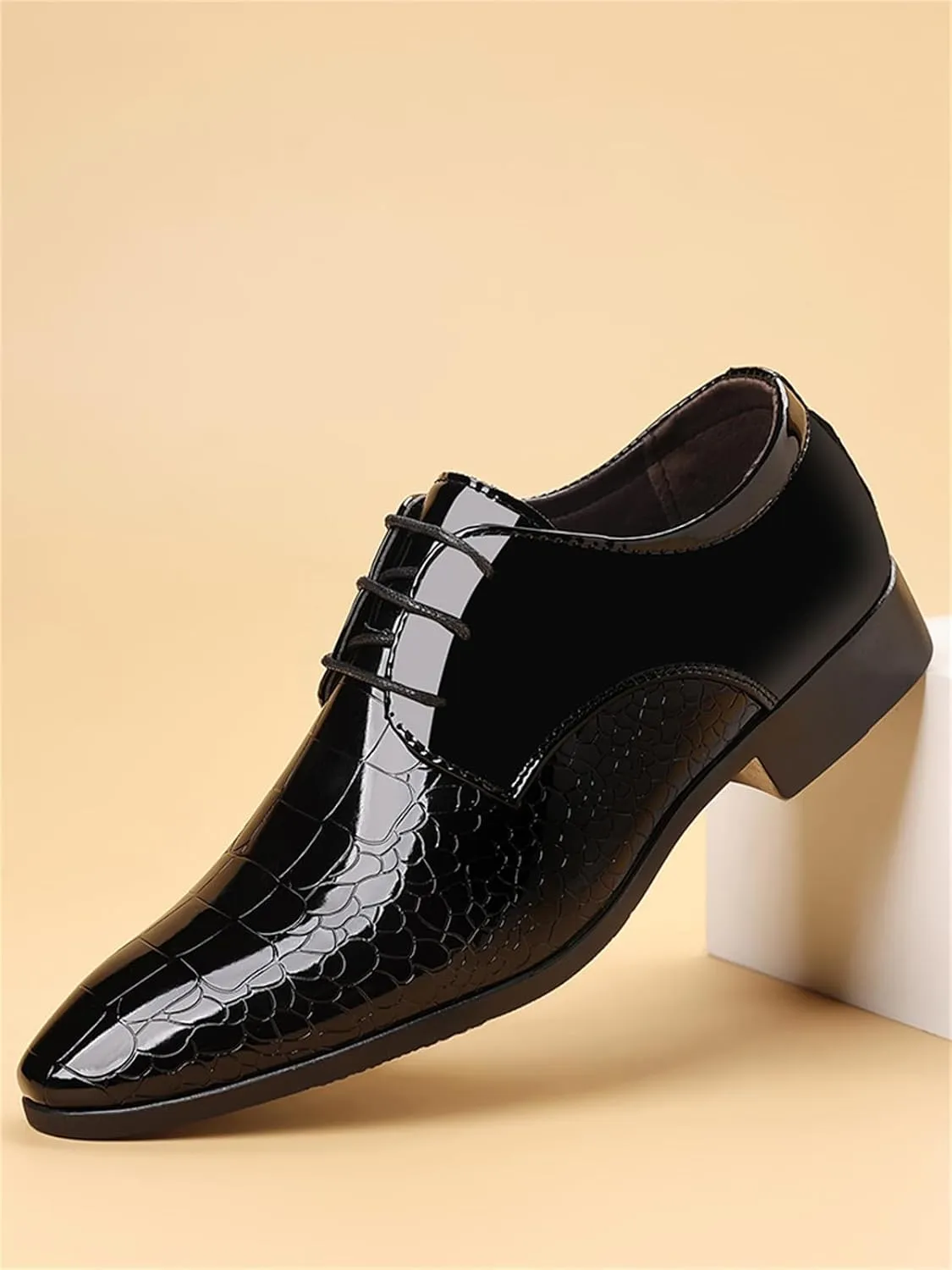 Men's Trendy Patent Leather Dress Shoes Formal Business Lace-Up Oxford Suit Tuxedo Shoes Weeding Prom