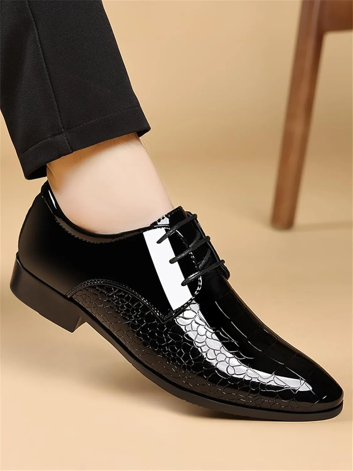 Men's Trendy Patent Leather Dress Shoes Formal Business Lace-Up Oxford Suit Tuxedo Shoes Weeding Prom