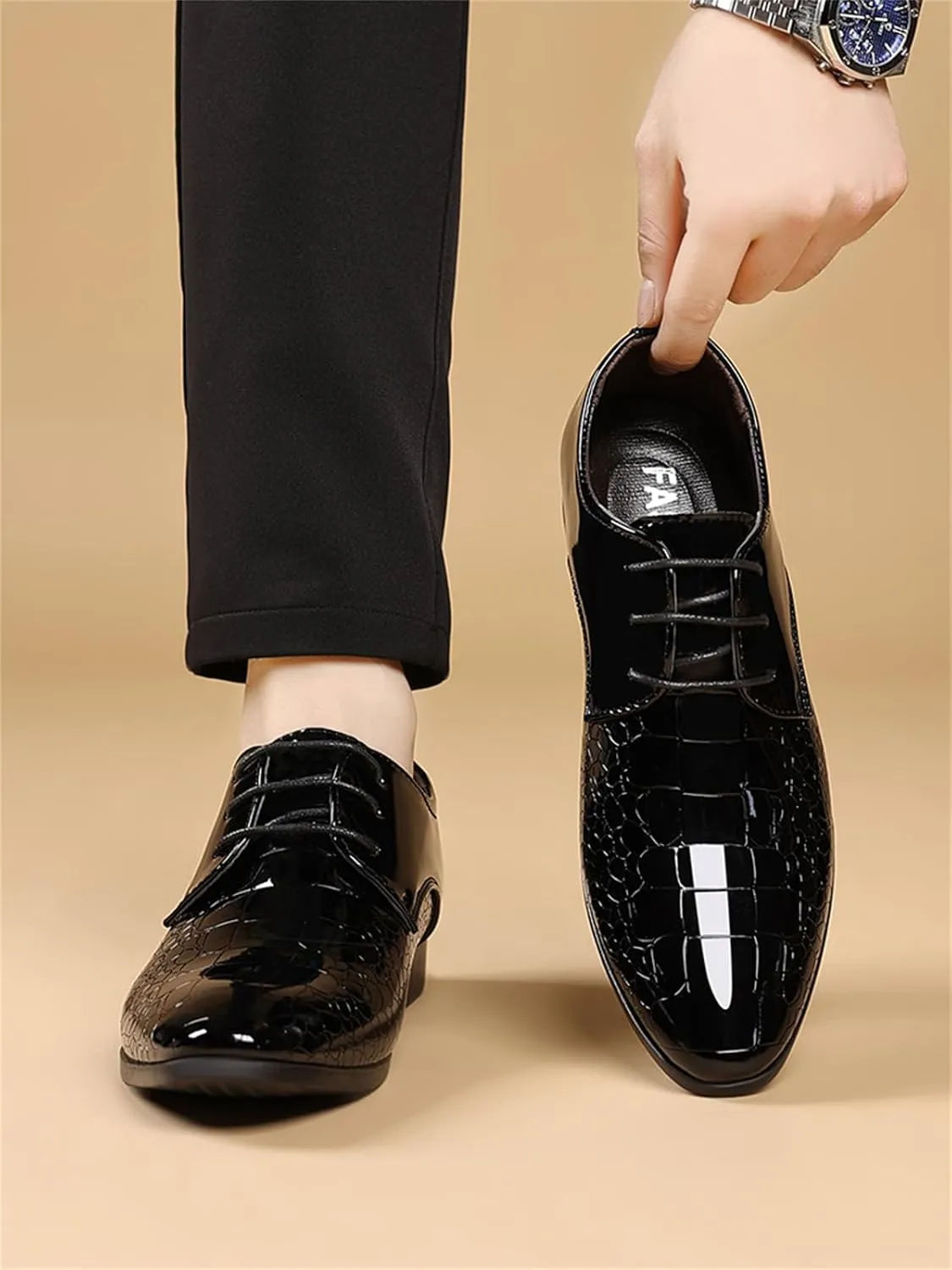 Men's Trendy Patent Leather Dress Shoes Formal Business Lace-Up Oxford Suit Tuxedo Shoes Weeding Prom