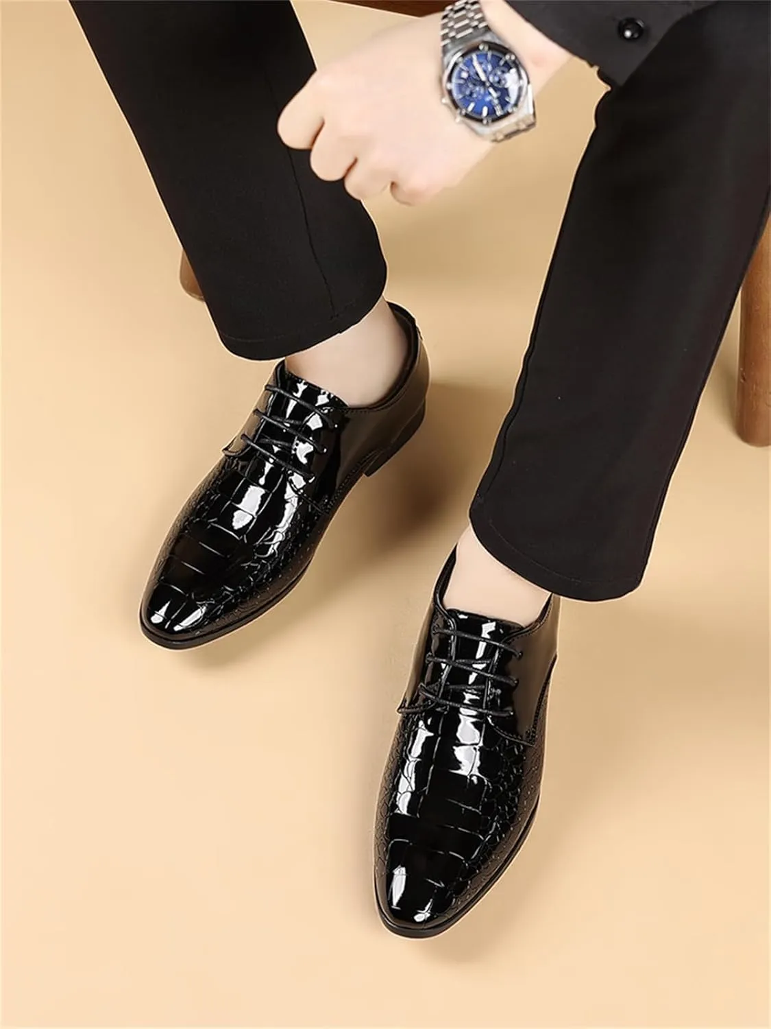 Men's Trendy Patent Leather Dress Shoes Formal Business Lace-Up Oxford Suit Tuxedo Shoes Weeding Prom