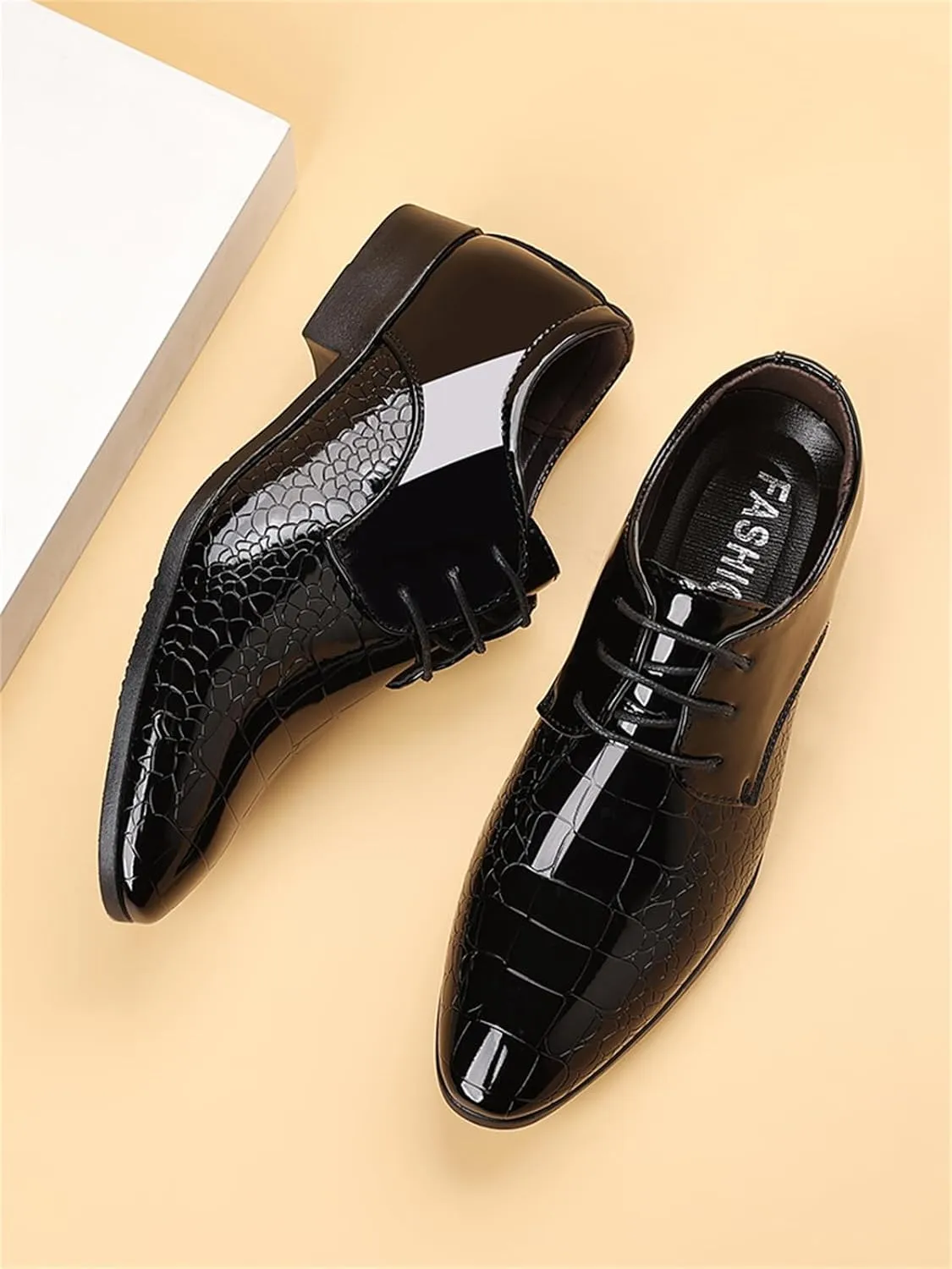 Men's Trendy Patent Leather Dress Shoes Formal Business Lace-Up Oxford Suit Tuxedo Shoes Weeding Prom