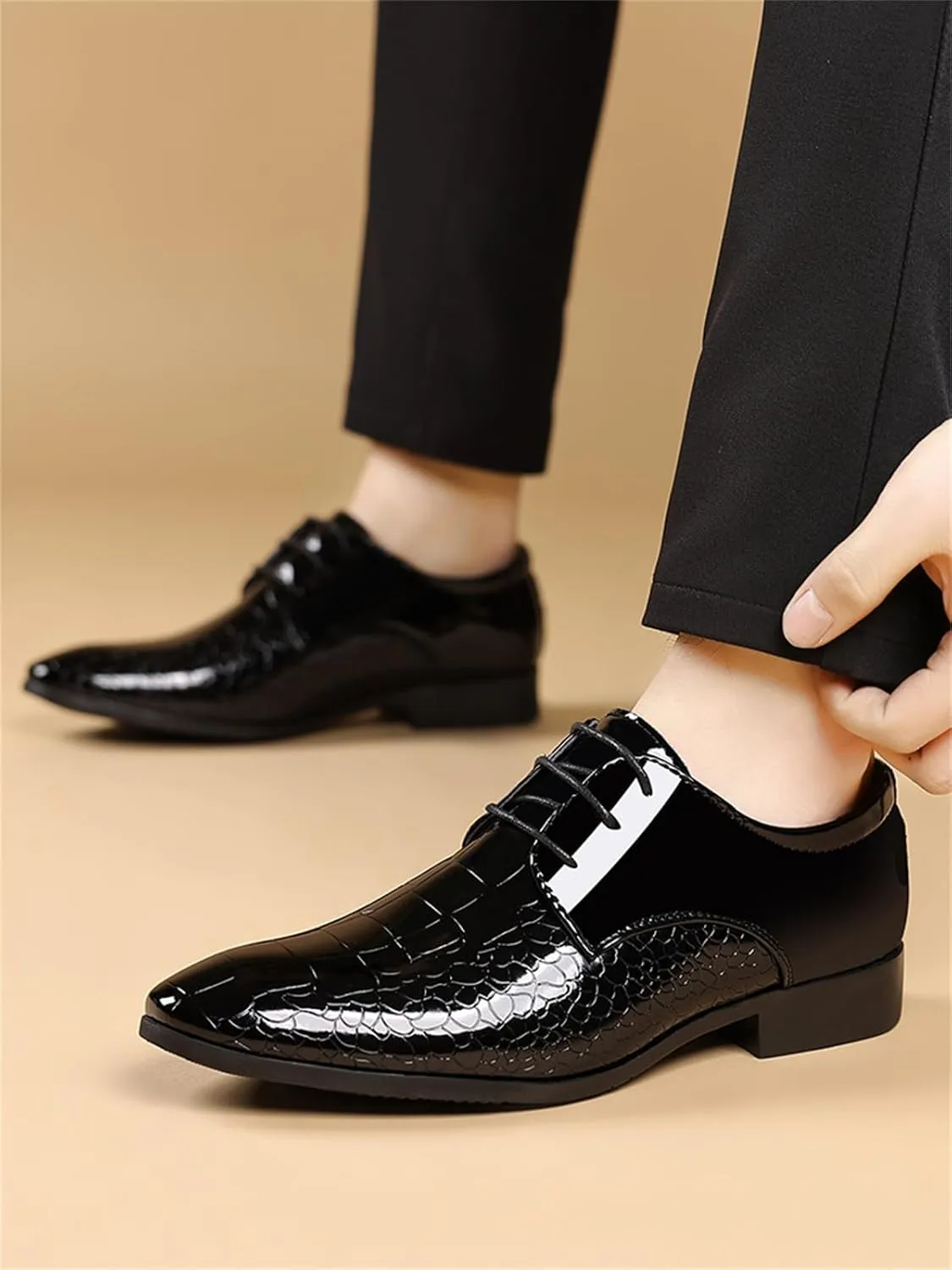 Men's Trendy Patent Leather Dress Shoes Formal Business Lace-Up Oxford Suit Tuxedo Shoes Weeding Prom