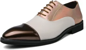 Men's Two Tone Brogues Shoes Perforated Wing Tip Lace Up Oxford Shoes Formal Business Banquet Dress Shoes