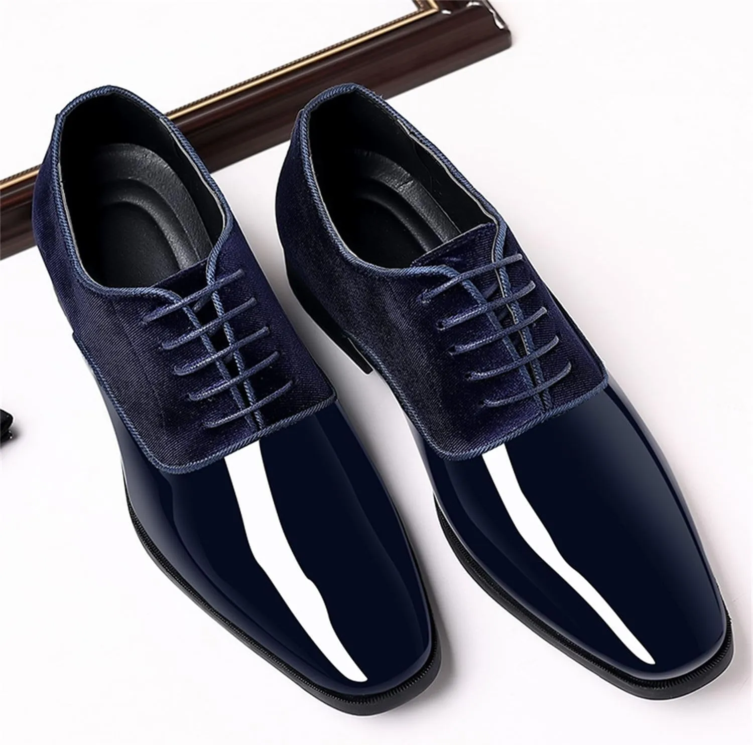 Men's Vintage High Gloss Dress Shoes Patent Leather Suede Oxford Formal Business Suit Tuxedo Shoes Men's Loafers