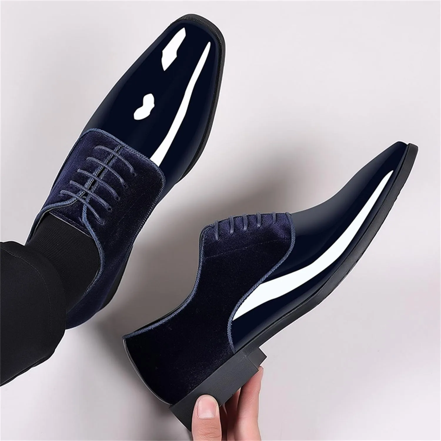 Men's Vintage High Gloss Dress Shoes Patent Leather Suede Oxford Formal Business Suit Tuxedo Shoes Men's Loafers