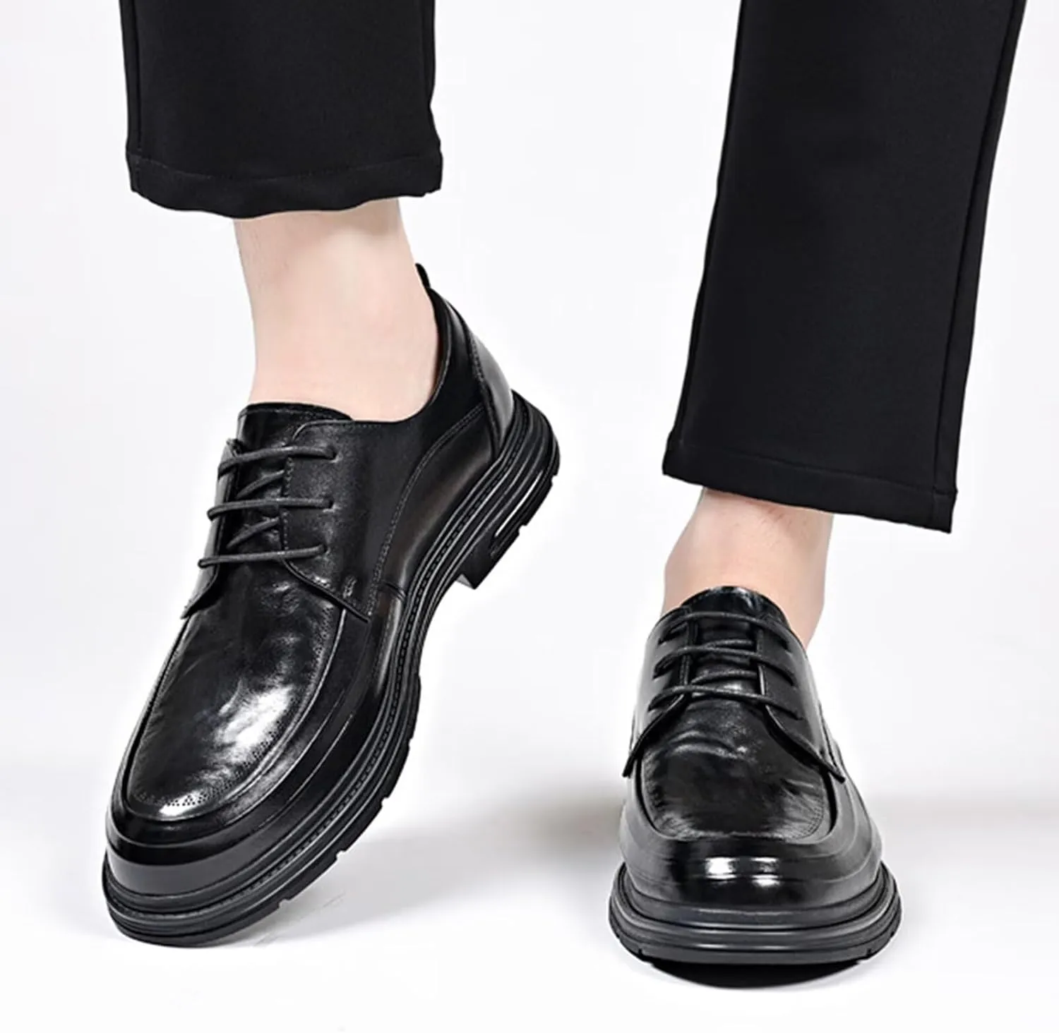 Men's Vintage Oxford Shoe Business Casual Lace-up Leather Derby Dress Shoes for Wedding Church Office Party