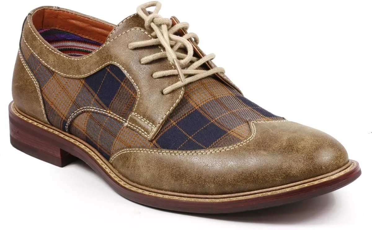 Metrocharm MET525-1 Men's Plaid Lace Up Wing Tip Classic Oxford Dress Shoes