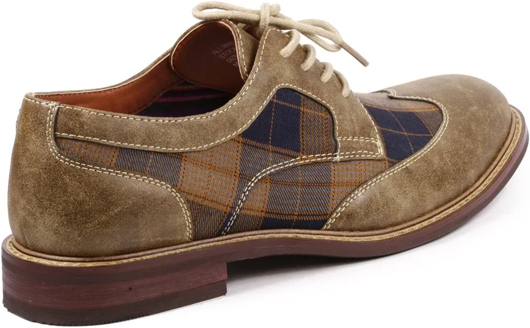 Metrocharm MET525-1 Men's Plaid Lace Up Wing Tip Classic Oxford Dress Shoes