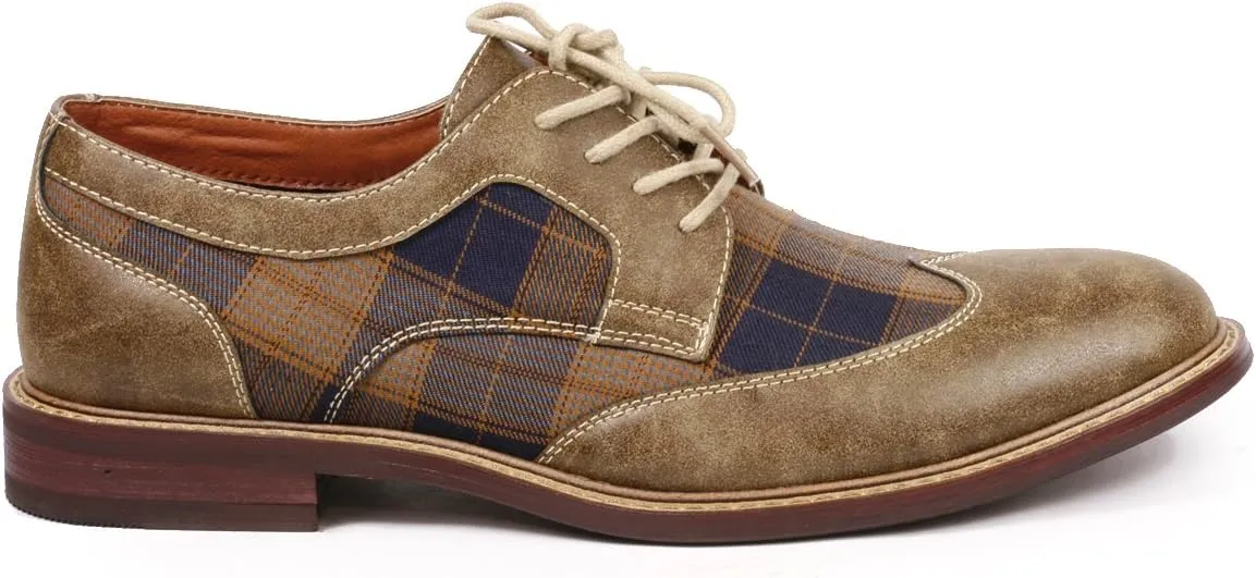 Metrocharm MET525-1 Men's Plaid Lace Up Wing Tip Classic Oxford Dress Shoes