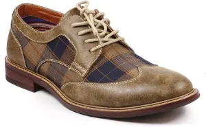 Metrocharm MET525-1 Men's Plaid Lace Up Wing Tip Classic Oxford Dress Shoes