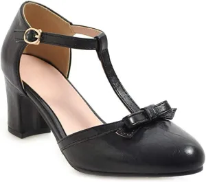 MIOKE Women's Retro T-Strap Mary Jane Pumps Round Toe Chunky Block Heel Classic Vintage Dress Oxford Shoes