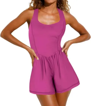 Miyaomn Casual Summer Workout Romper for Women Running Athletic Back Crisscross Sleeveless Jumpsuits Outfits Gym Yoga Clothes