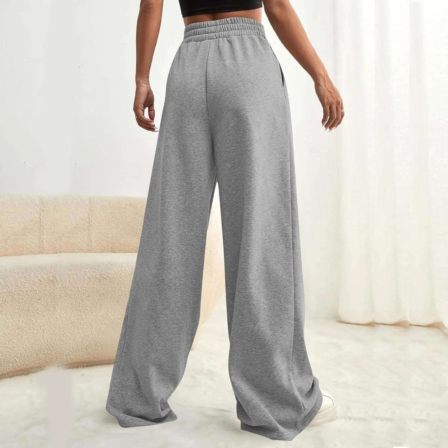 Miyaomn Wide Leg Sweatpants for Women 2024 Trendy High Waist Drawstring Baggy Lounge Pants Y2K Fashion Streetwear with Pocket