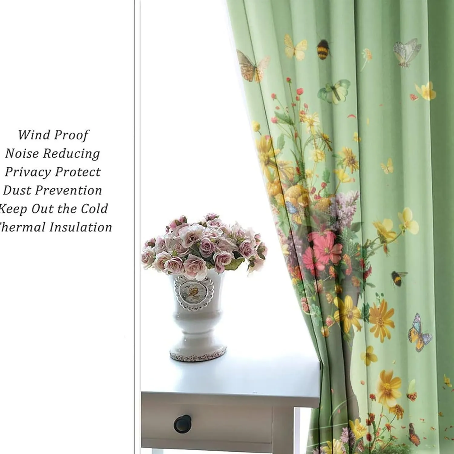 Modern Boot Butterfly Floral Blackout Curtains, Plant Daisy Nature Garden Grommet Thermal Insulated Curtains Window Drapes for Bedroom Living Room, 2 Panels, Each 31.5W x 63L