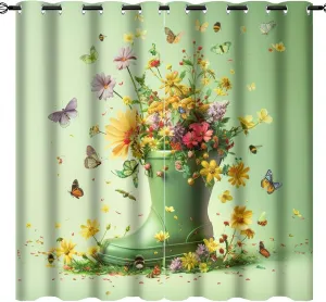Modern Boot Butterfly Floral Blackout Curtains, Plant Daisy Nature Garden Grommet Thermal Insulated Curtains Window Drapes for Bedroom Living Room, 2 Panels, Each 31.5W x 63L