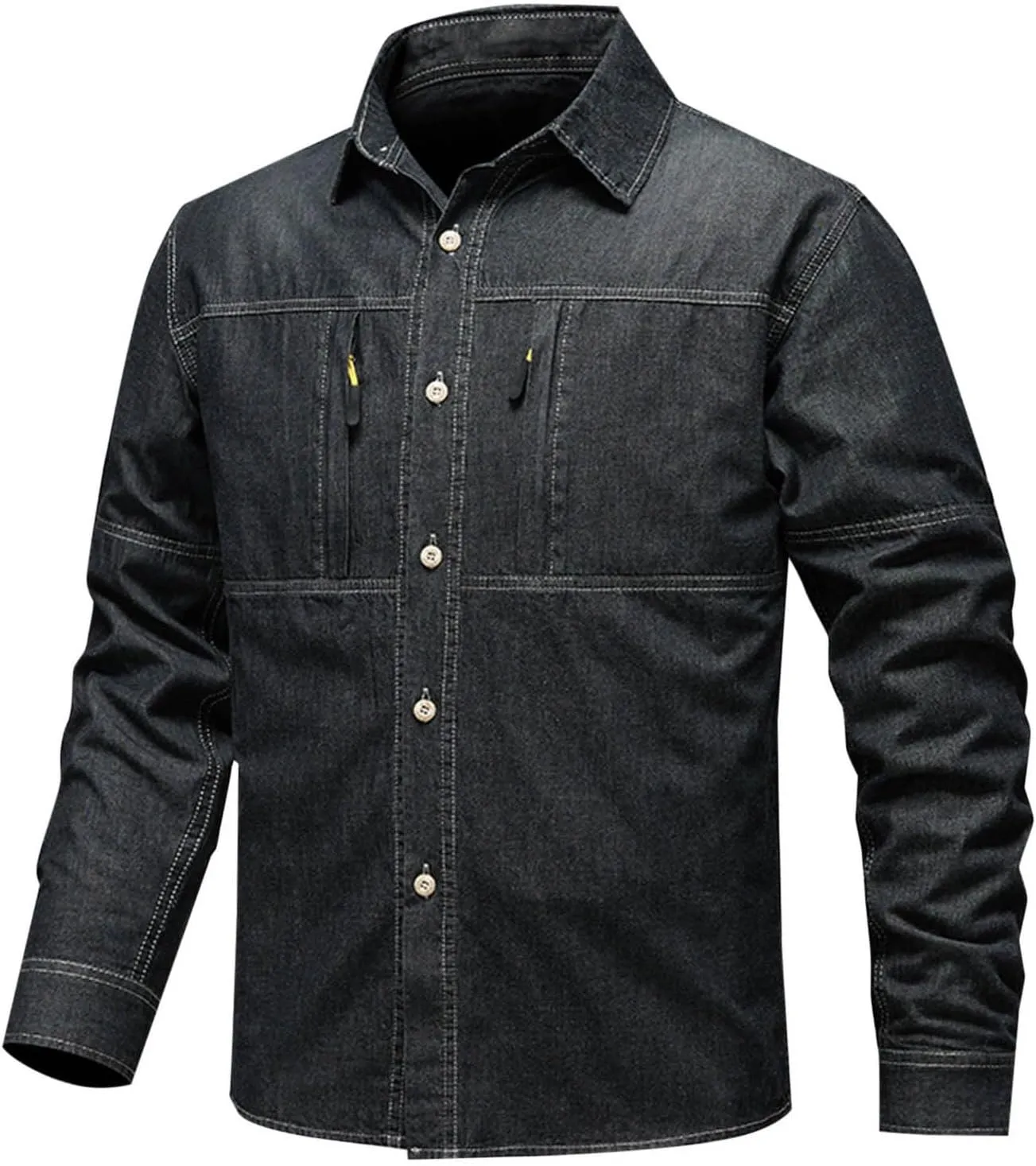 Muscularfit Mens Shirts Casual Big and Tall Long Sleeve Denim Button Downs Tshirt Slim Fit Solid Collared Shirts with Pockets