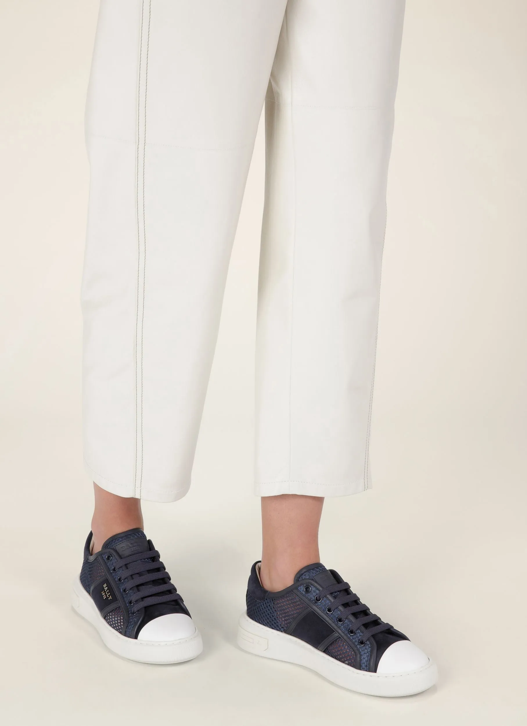 Myller Mesh & Leather Mix Sneakers In Navy & White